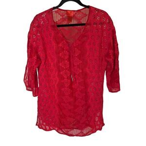 V Cristina Black Lace Romantic Blouse Size Large